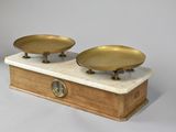 pair of antique brass scale on marble base with wooden base