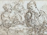 drawing of a group of people sitting around a table