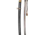 a close up of two swords on a white background