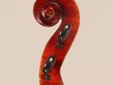 a close up of the back of a violin with a fiddle in the foreground
