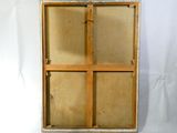 a picture of an old wooden cabinet with glass doors