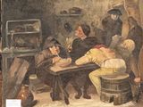 a painting of a group of people playing a game of checkers