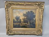 a painting of a landscape with trees in a gold frame