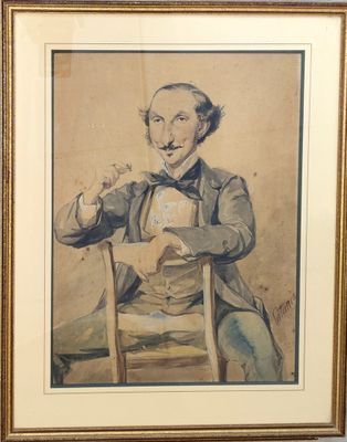 tableau représentant un homme assis sur une chaise en train de fumer une cigarette