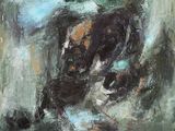 an oil painting of a dog sitting on a couch in a living room