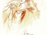 drawing of a woman in a fur coat with a bird on her shoulder