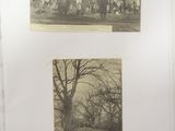 two old photos of people in a park with horses