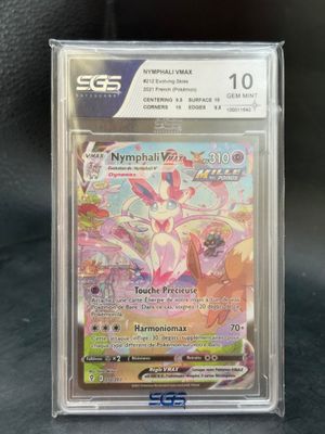 a pokemon card in a clear plastic holder on a table