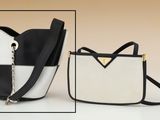 a black and white handbag with a black and white purse