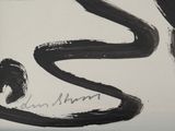 a black and white painting of a snake on a white surface