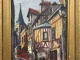 a painting of a street scene with a horse and carriage