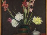 une peinture de fleurs dans un vase sur une table