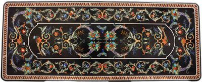 an image of a black tray with a floral design on it