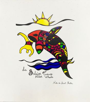 un dessin représentant un poisson avec un soleil en arrière-plan
