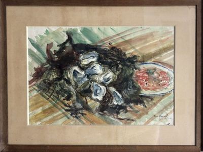 René LEVREL (1900-1981) Nature morte aux huitres, Aquarelle …