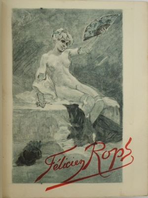 un vieux livre sur lequel figure le dessin d'une femme assise sur un rebord