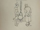 an old drawing of two men standing next to each other