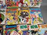 a lot of comic books that are on the table