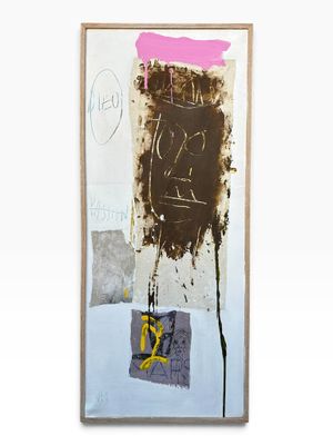 an image of a painting on a white wall with a brown and pink painting