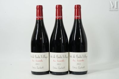 trois bouteilles de vin rouge sont alignées sur une surface blanche