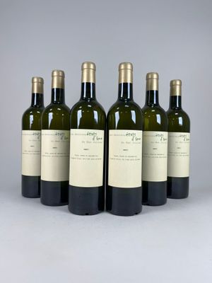 six bottles of wine are lined up in a row