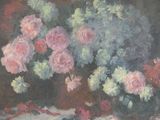 a painting of flowers in a vase on a table