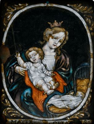 une image d'une peinture représentant une femme tenant un bébé sur ses genoux