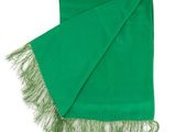 a close up of a green scarf with fringes on a white background