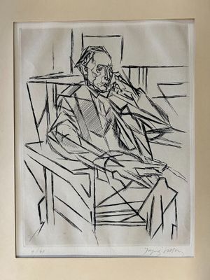 dessin représentant un homme assis sur une chaise en train de parler au téléphone portable