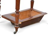 a small wooden table with a tray on top of it
