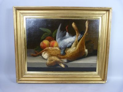 a painting of a bird and a cat laying on a ledge
