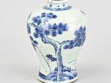 chinese blue and white porcelain vase with pine tree design, 20th century
