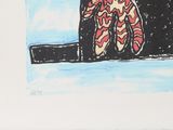 a drawing of a person sitting on a bench