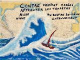 un tableau représentant un voilier au milieu d'une vague