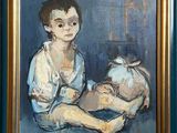 a painting of a young boy holding a teddy bear