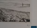 a drawing of a man standing in a field