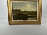 a painting of a landscape with a river in the foreground