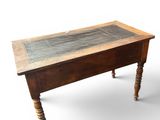 a small table with a marble top on a white background