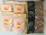 six bags of crackers and a bag of nuts