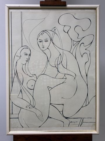 Lucien FERRAND (1914-2013). « Femmes nues stylisées ». Encre sur 