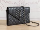 saint laurent black quilted leather clutch bag with chain strap