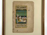 painting of a group of people in a boat on a body of water