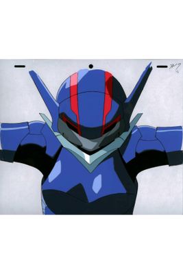 une image représentant un robot bleu et rouge se tenant debout devant un fond blanc