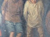 painting of a group of men standing next to each other on a beach