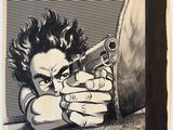drawing of a man holding a gun in front of a mirror