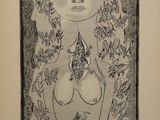 une image représentant le dessin d'une femme avec des fleurs dans les cheveux