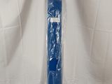 a blue umbrella wrapped in plastic on a white background