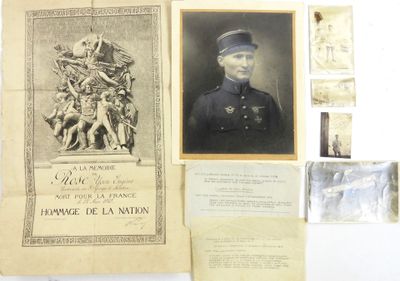 une vieille photographie représentant un homme en uniforme militaire, à côté d'une image d'une statue