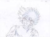 drawing of a young man with blue hair and a white shirt