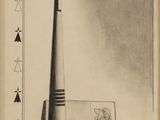 drawing of a black and white image of a tall tower with a cross on it